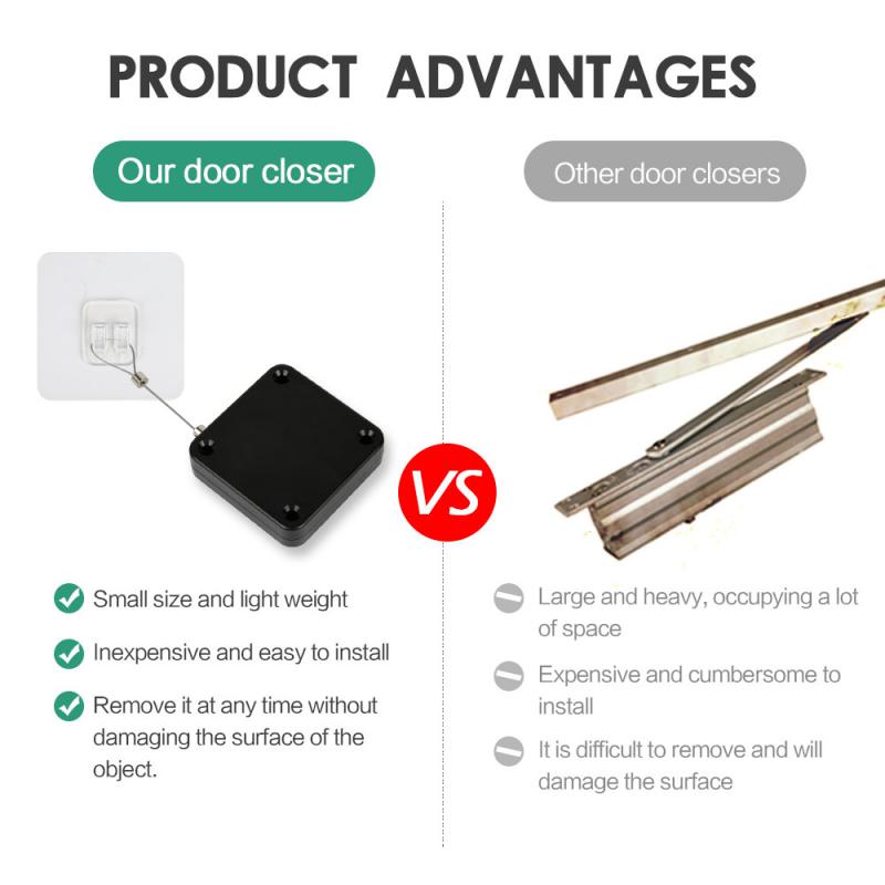 Automatic Door Closer with Strong Tension – No-Drill, Silent & Easy Installation